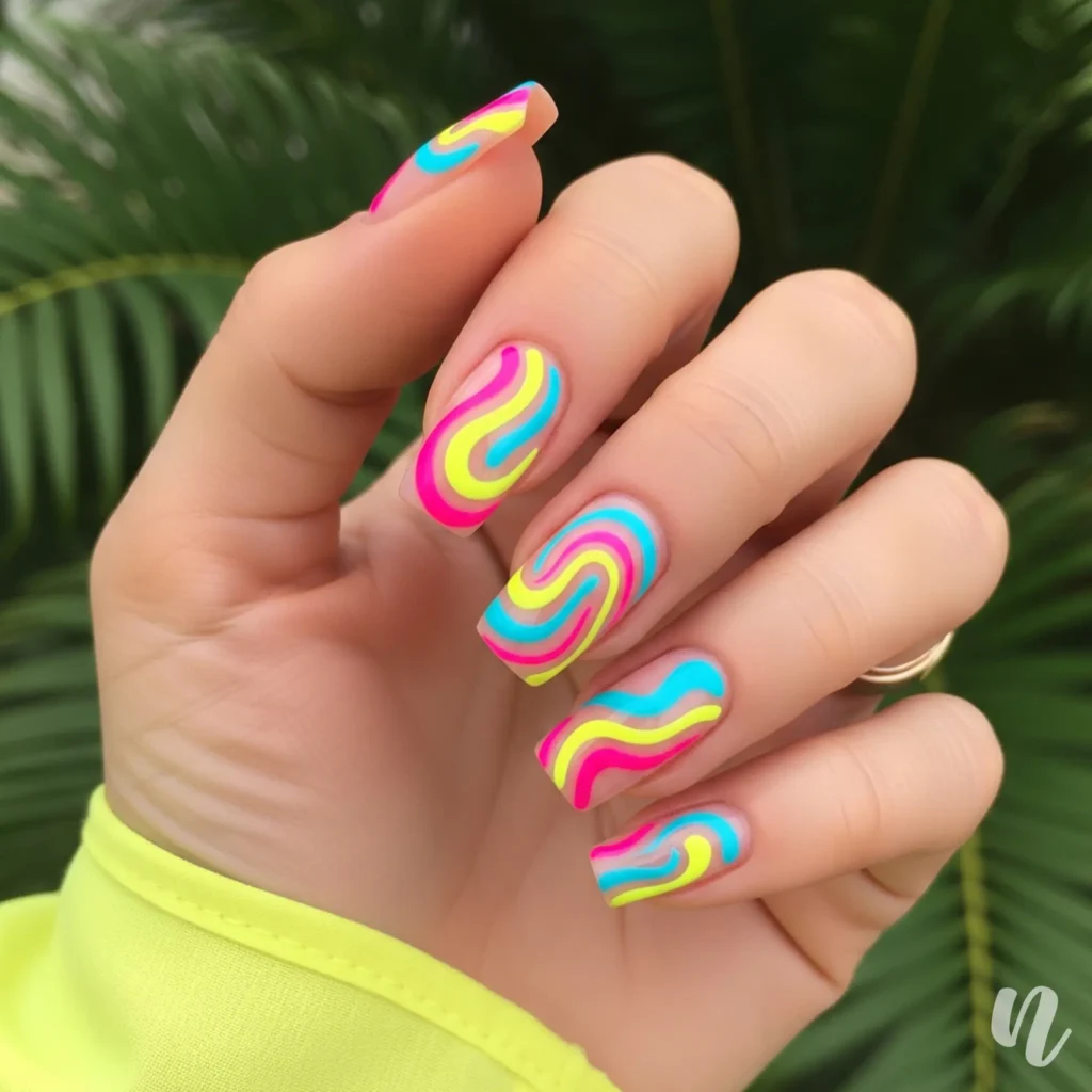 Neon Swirl Nails
