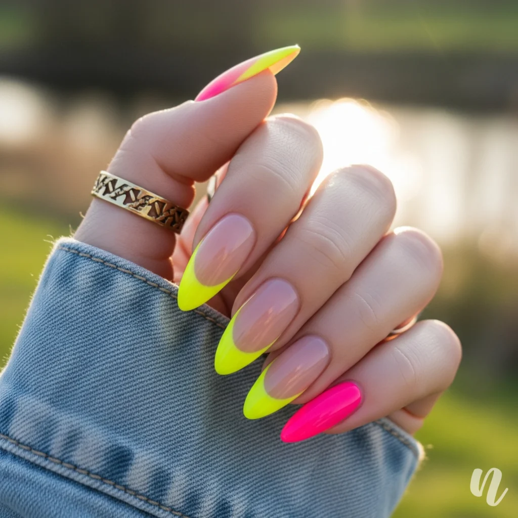 Neon Tip Almond Nails