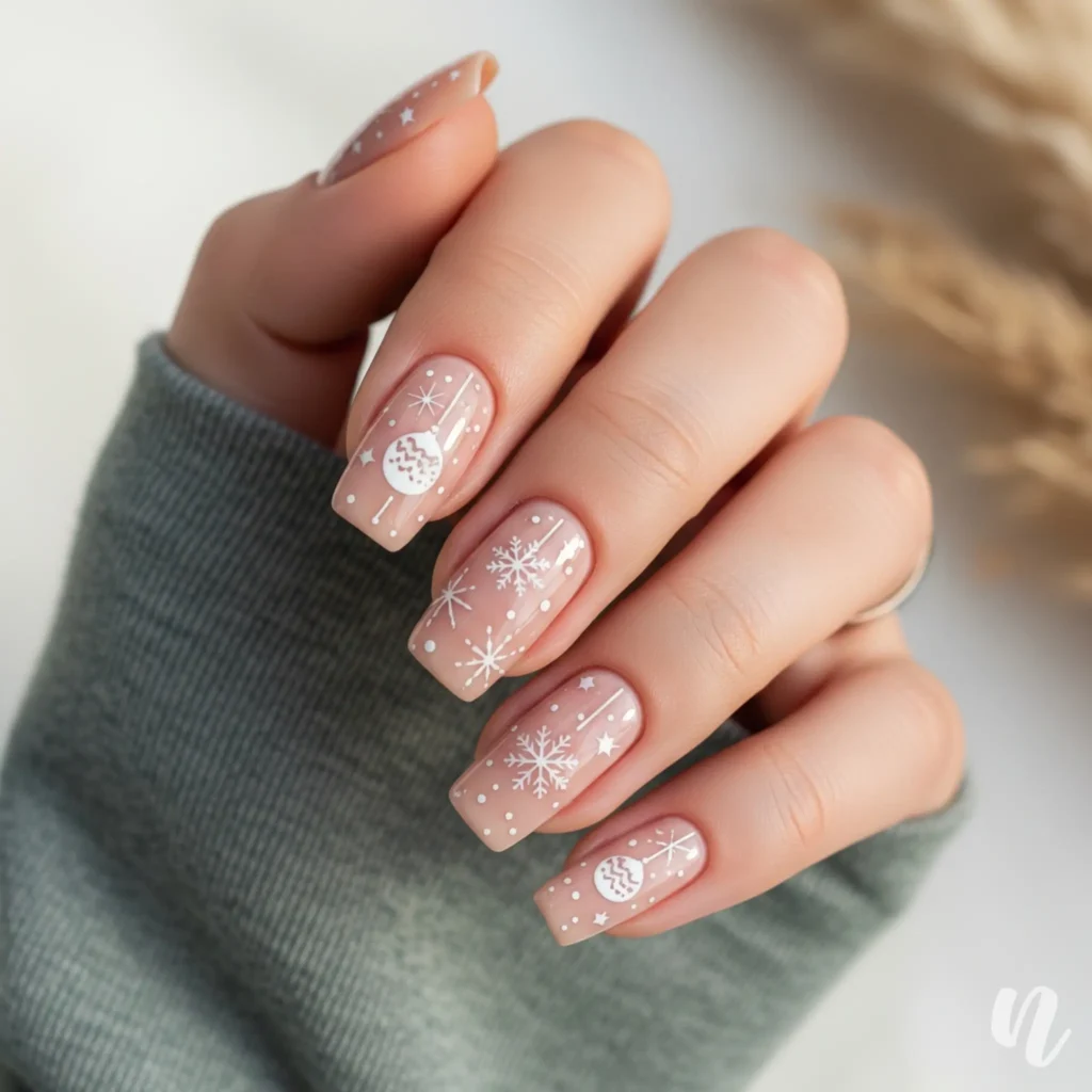Nude Nails with Holiday Art