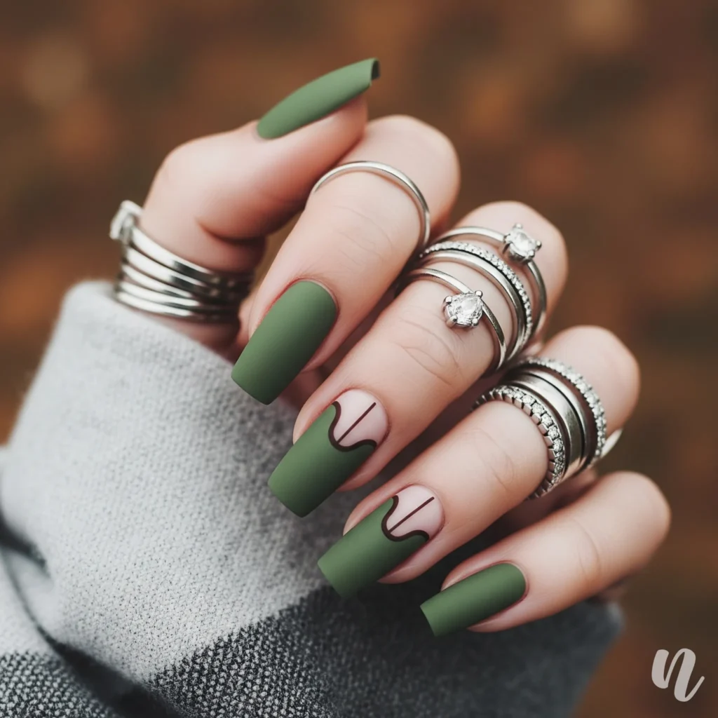 Olive Green Matte Nails