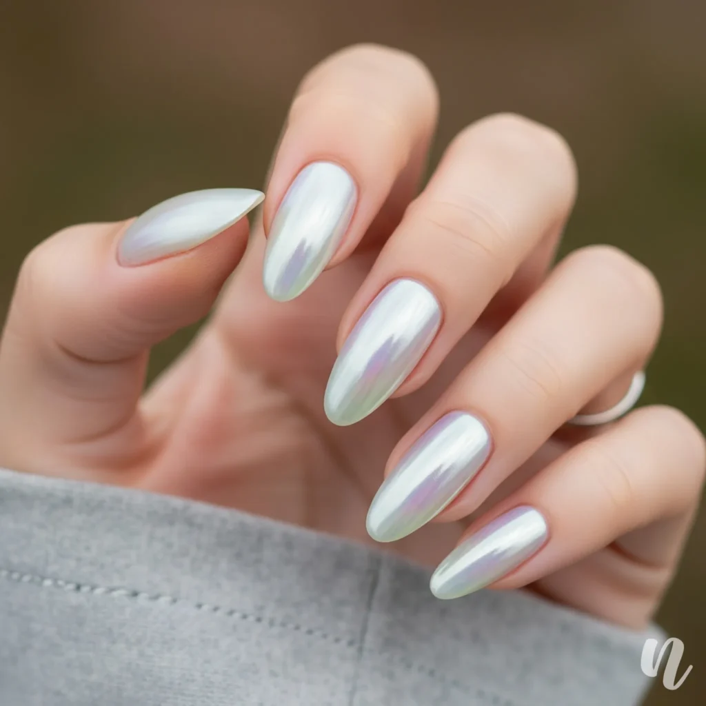 Pearl Sheen Almond Nails