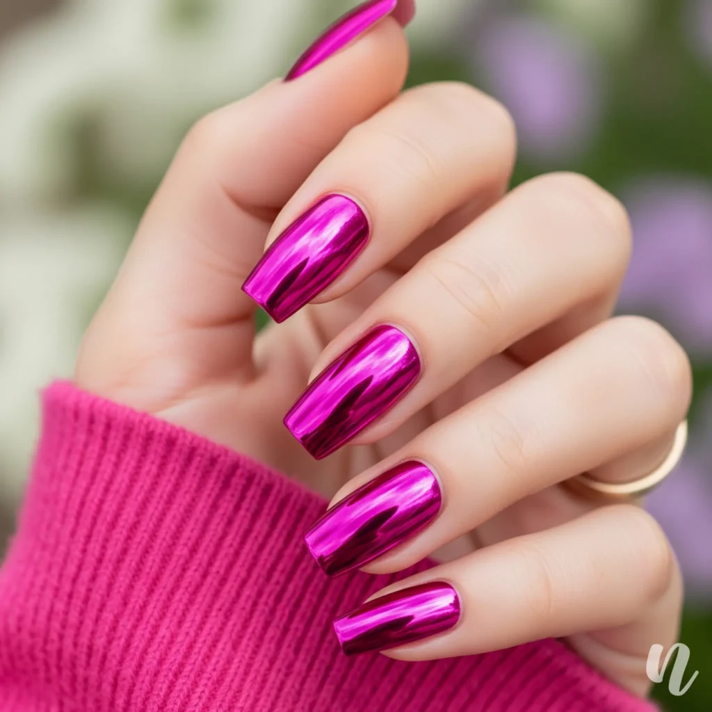 Pink Chrome Valentine Nails