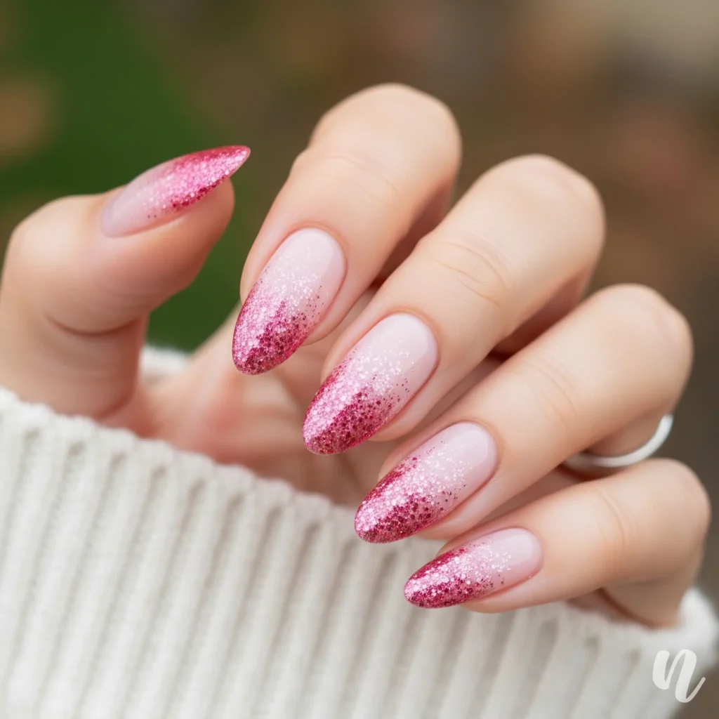 Pink Glitter Fade Nails