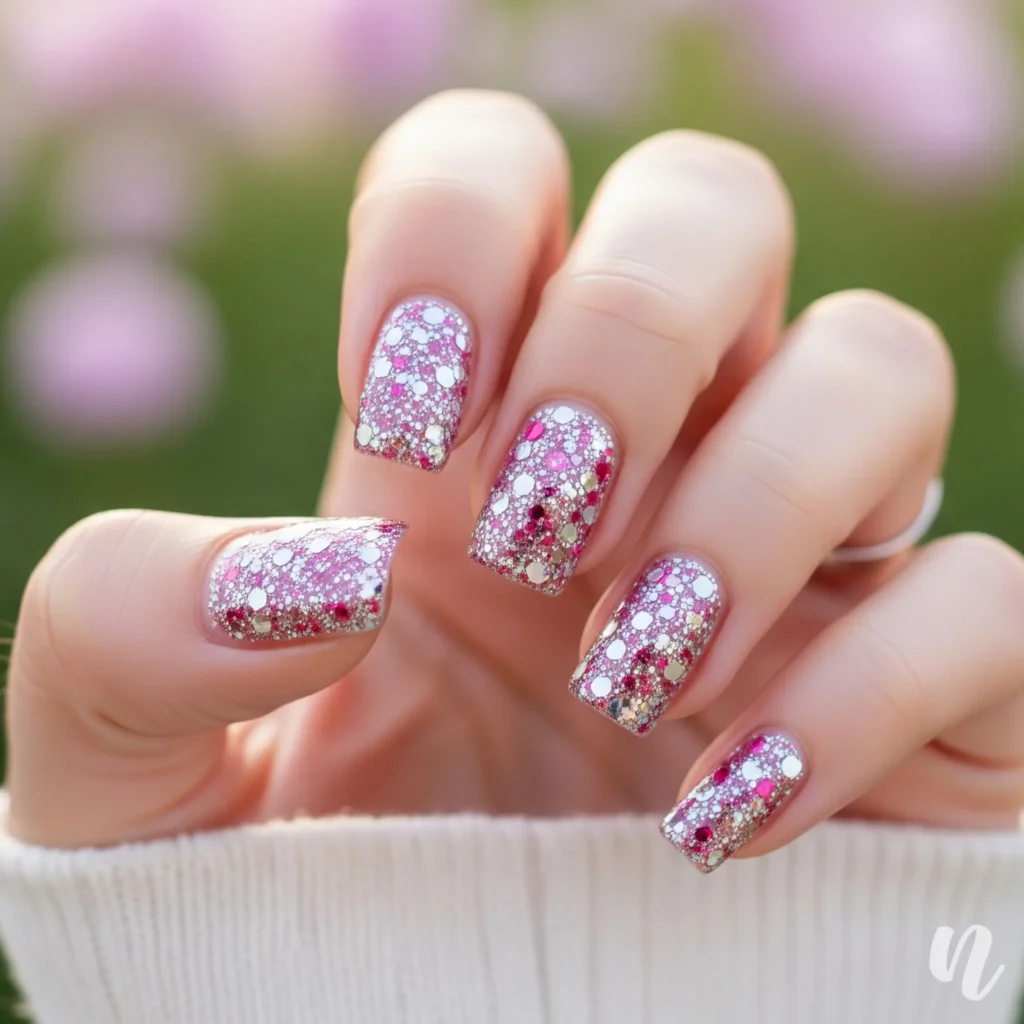 Pink Glitter Holiday Nails