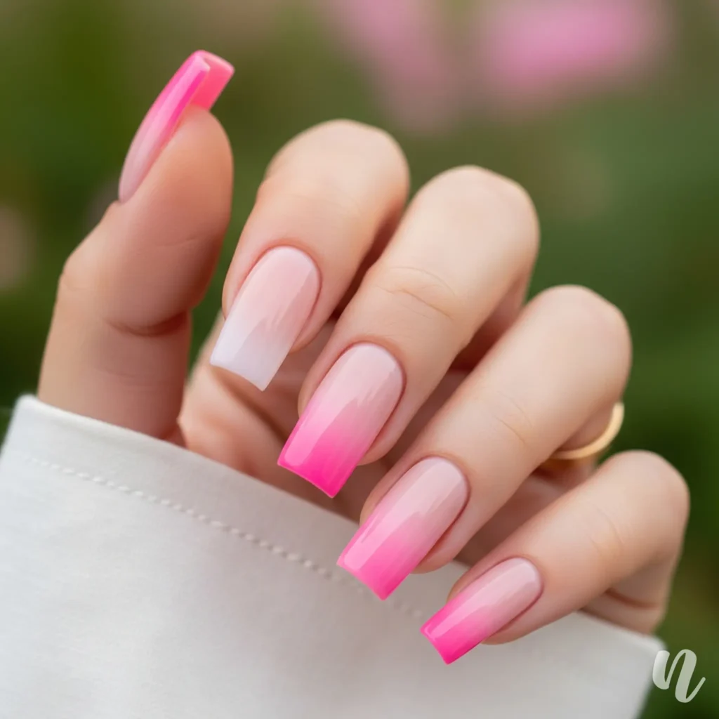 Pink Ombre Square Nails