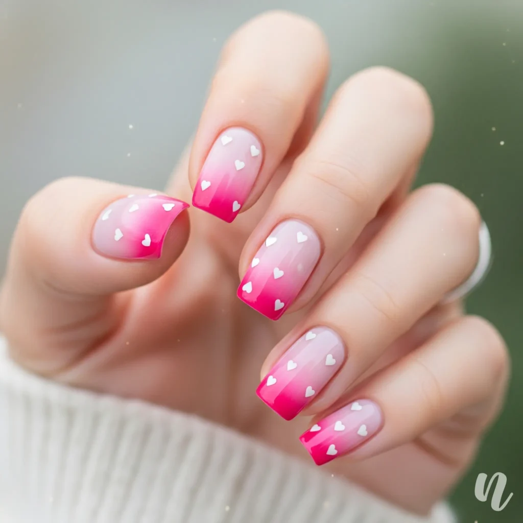 Pink Ombre Valentine Nails
