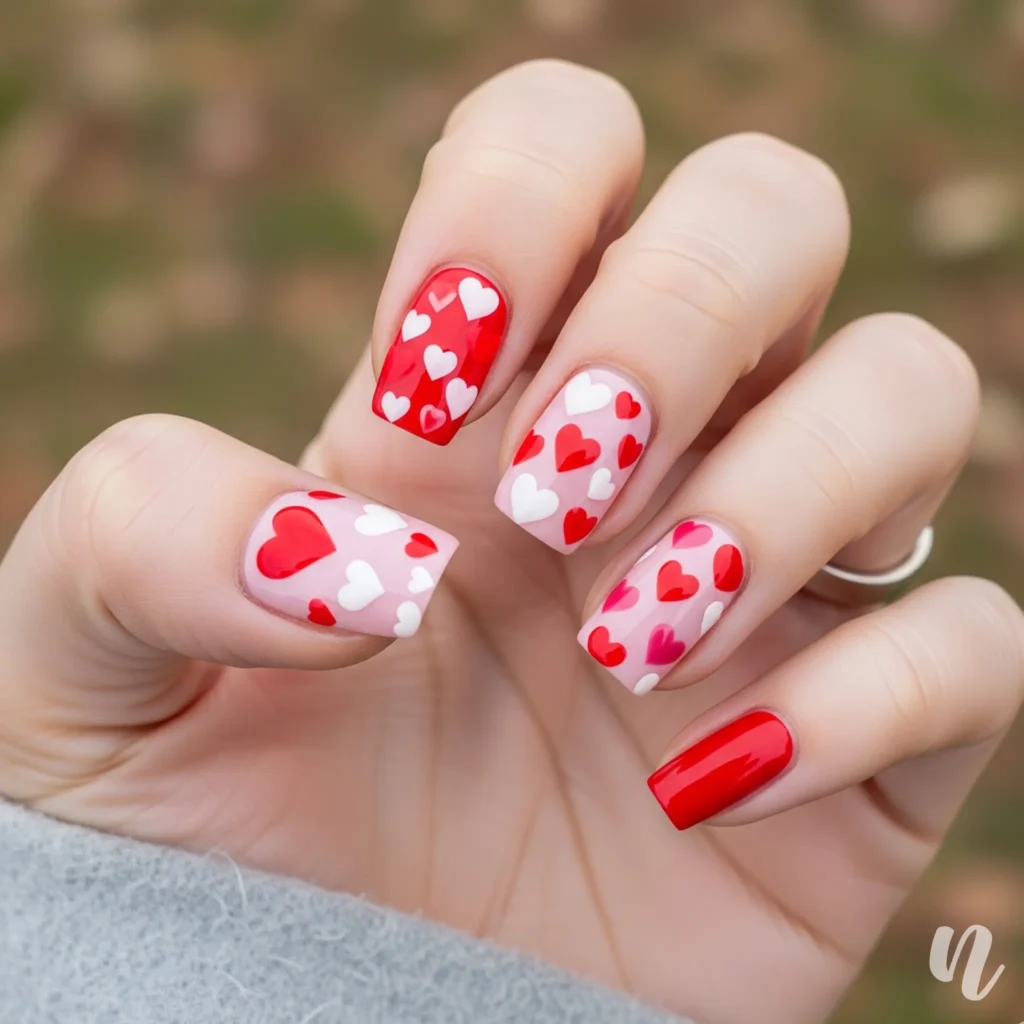 Pink & Red Mix Match Nails
