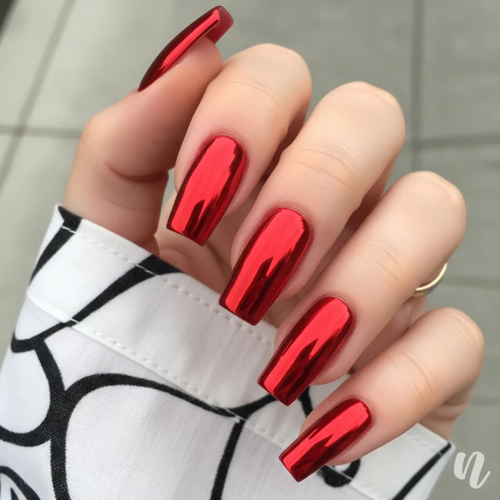 Red Chrome Valentine Nails