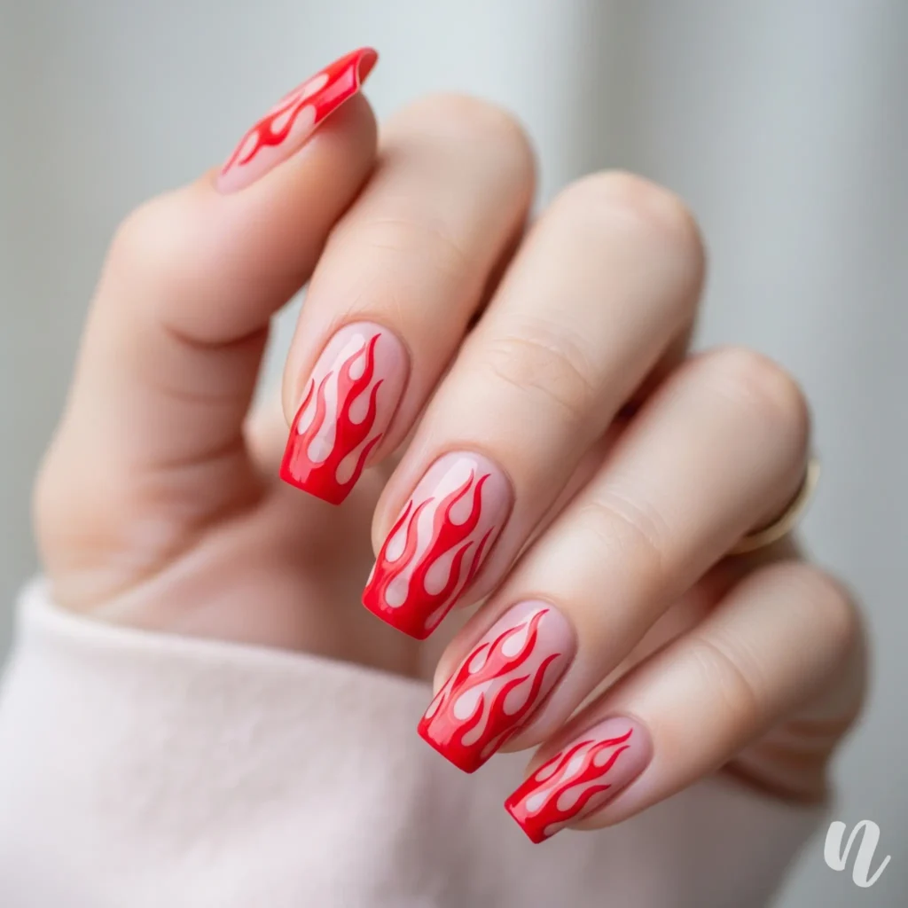 Red Flame Valentine Nails