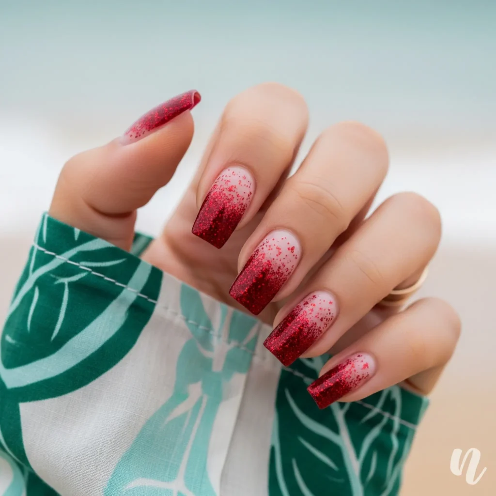 Red Glitter Ombre Nails