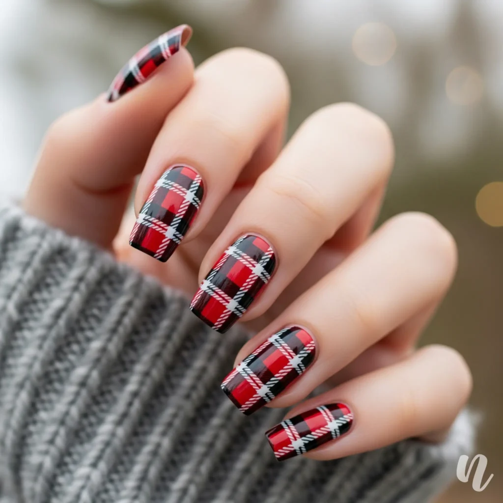 Red Plaid Nails