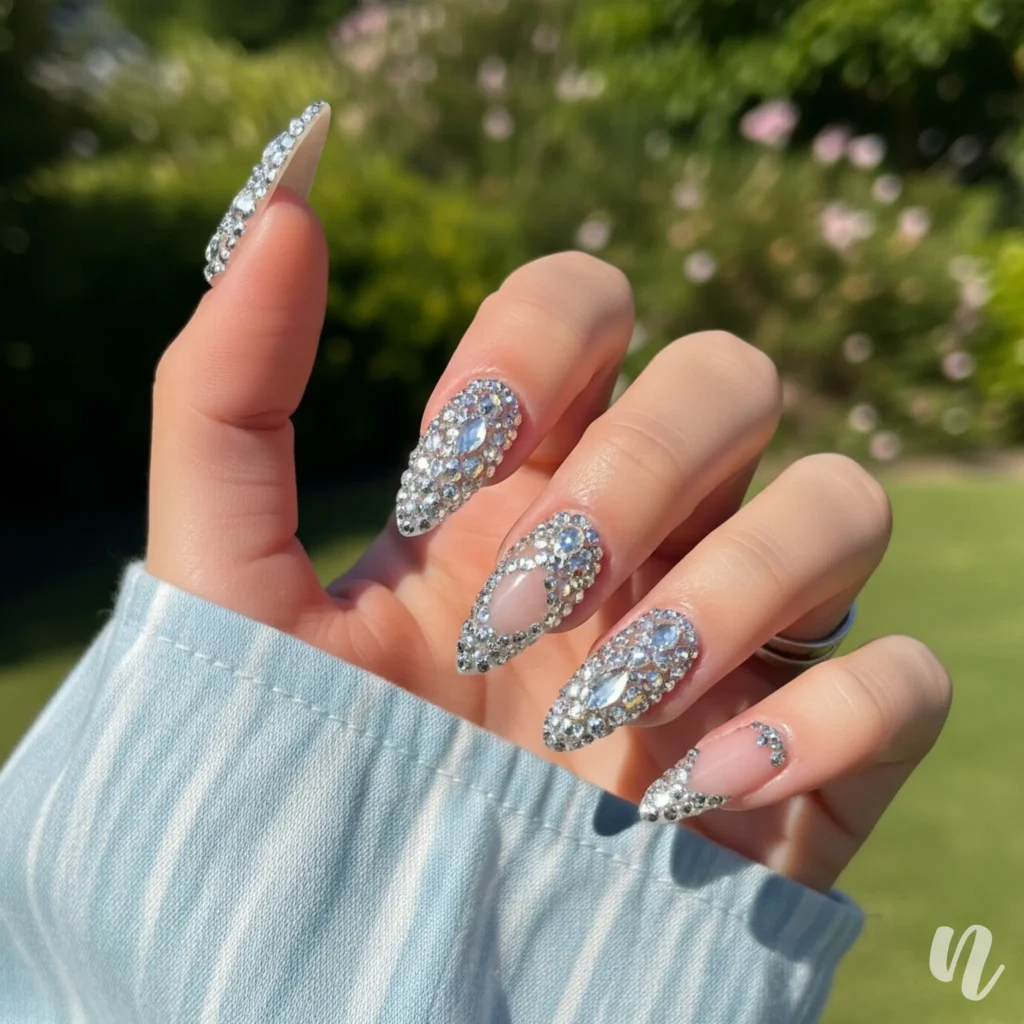Rhinestone Almond Nails