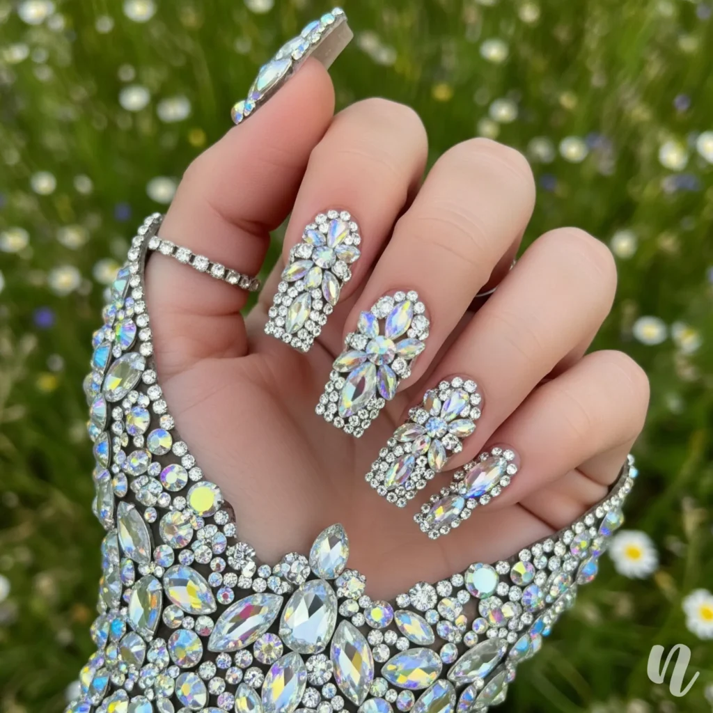 Rhinestone Cluster Nails
