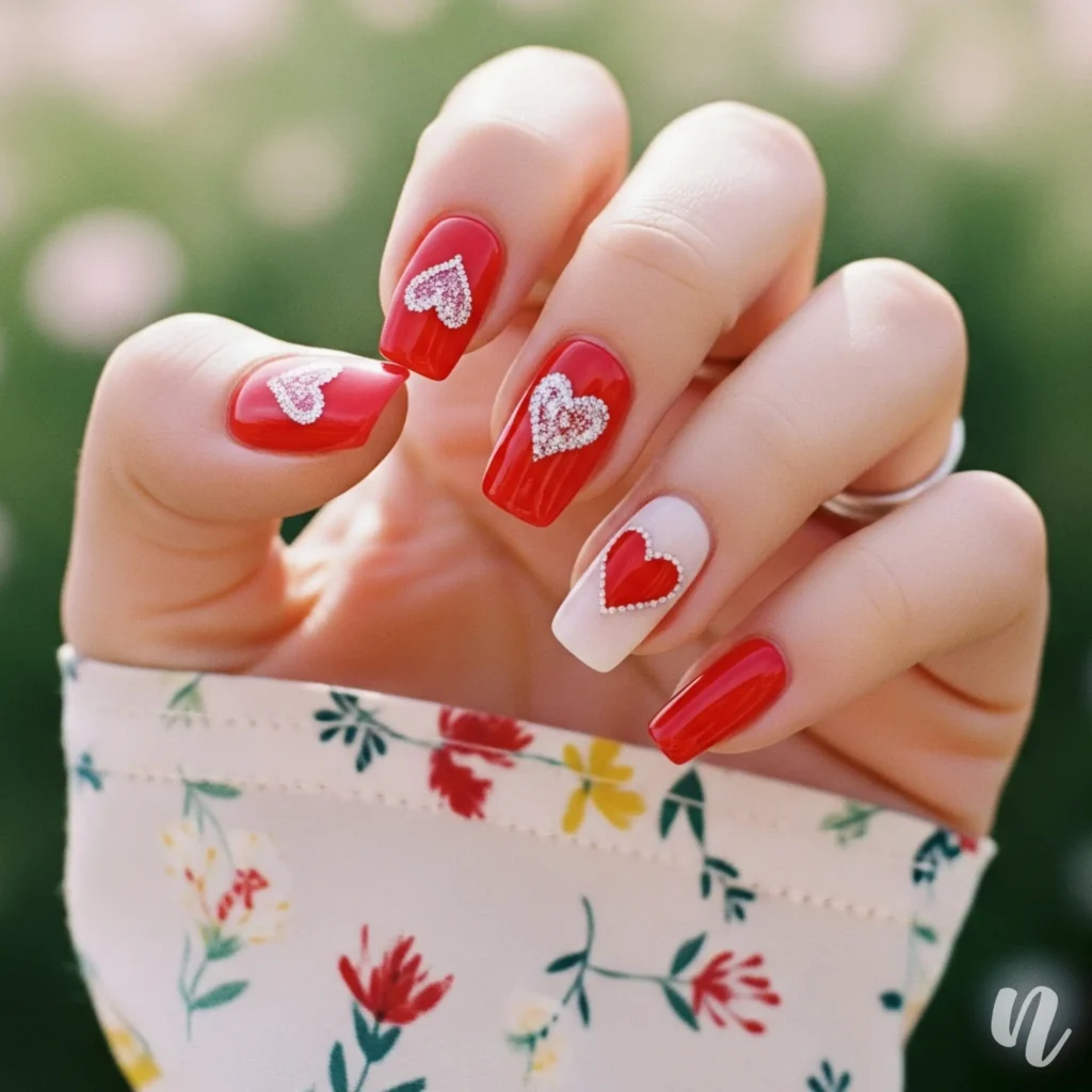 Romantic Red Heart Nails