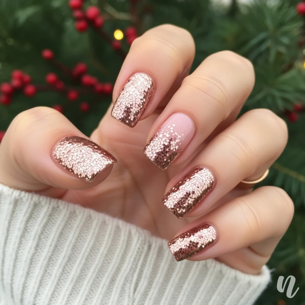 Rose Gold Glitter Nails