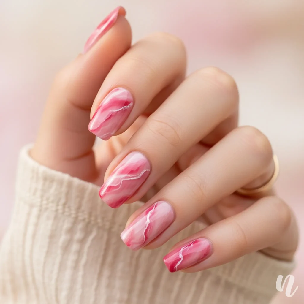 Rose Quartz Valentine Nails