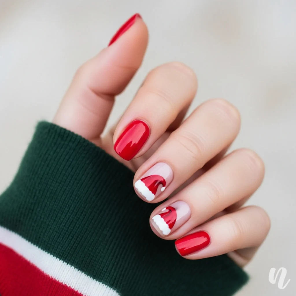 Santa Hat Accent Nails