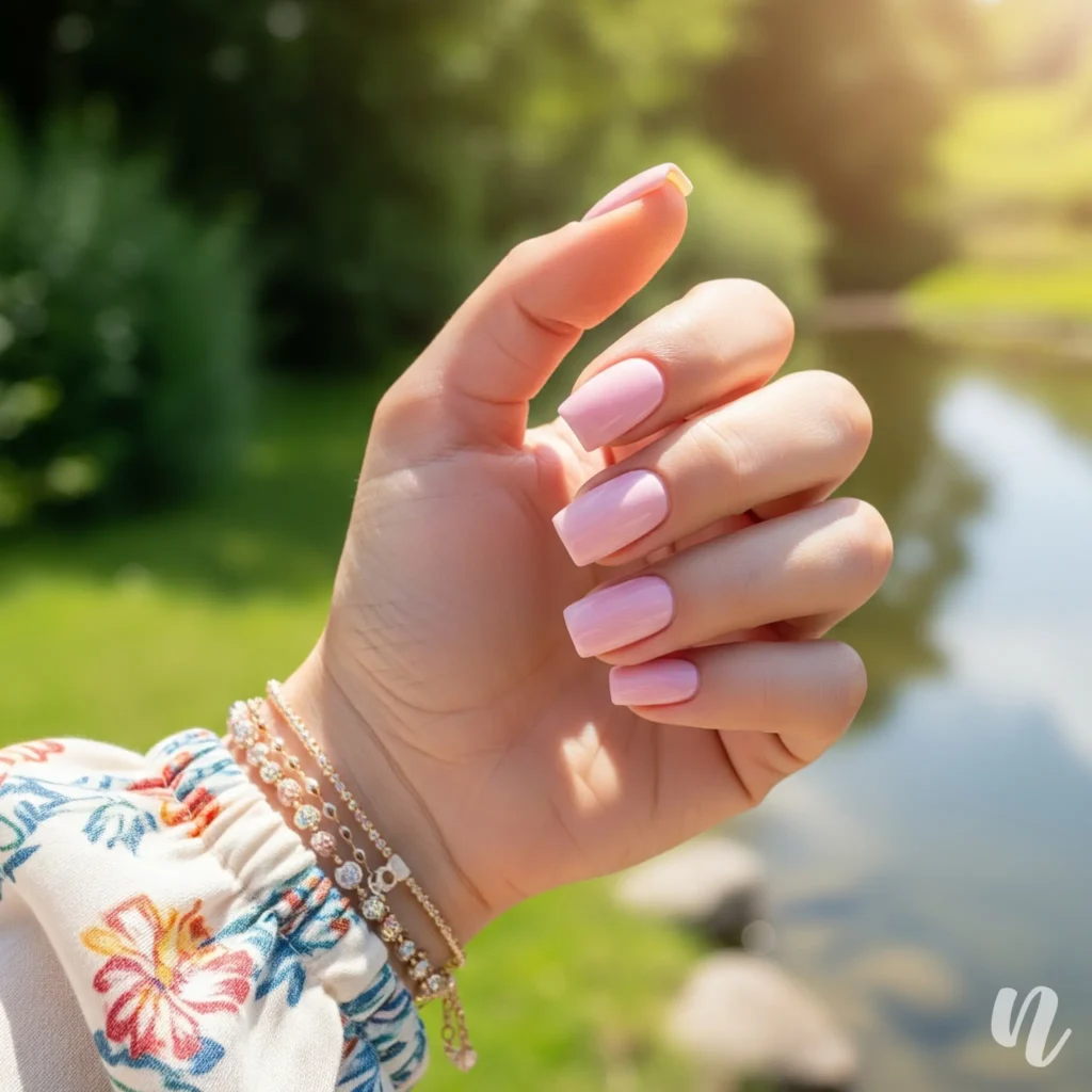 Short Square Nails with Glossy Finish