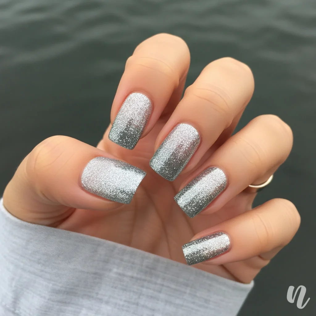 Silver Glitter Gradient Nails