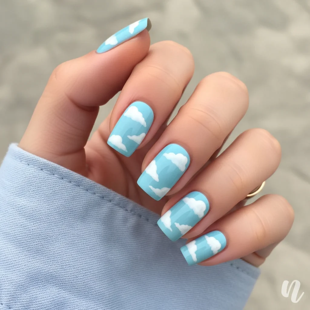 Sky Blue Cloud Nails
