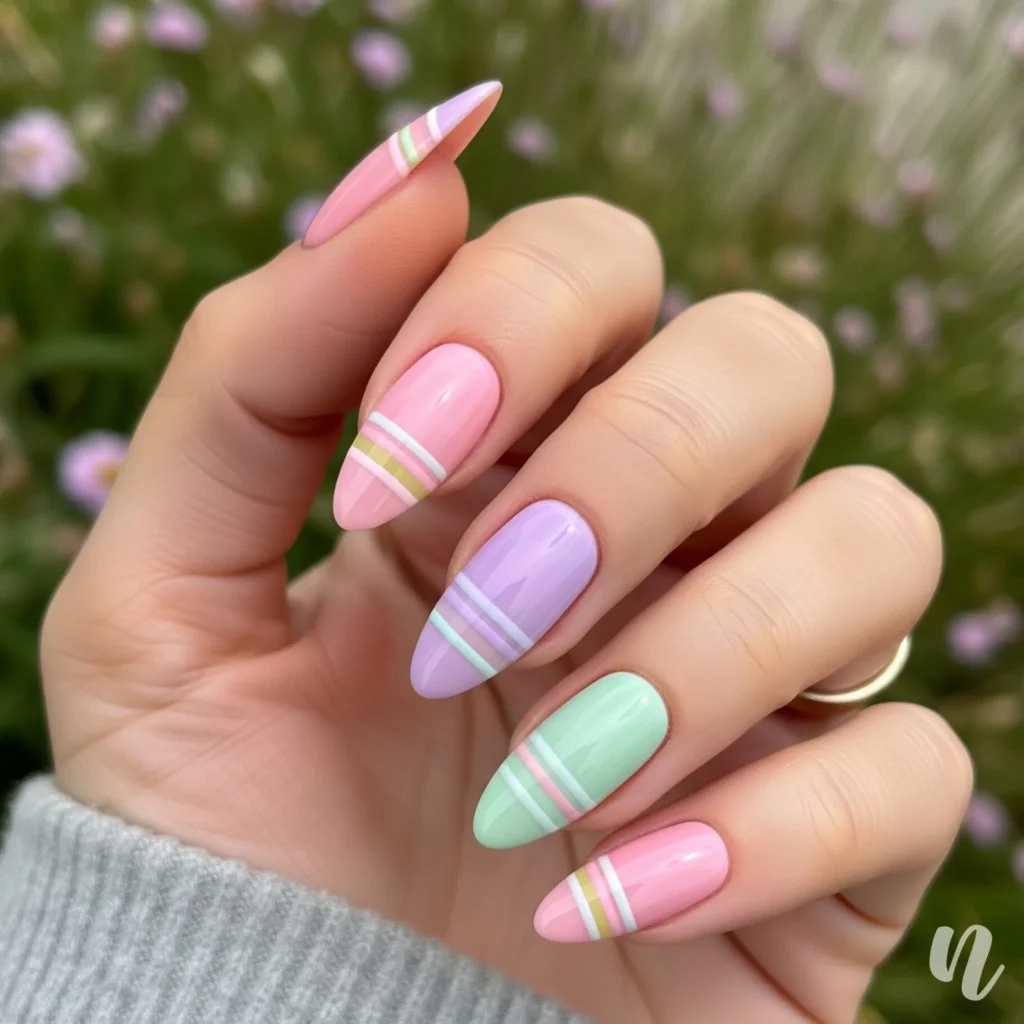 Striped Almond Nails
