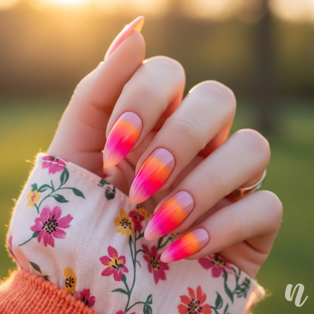 Sunset Gradient Almond Nails