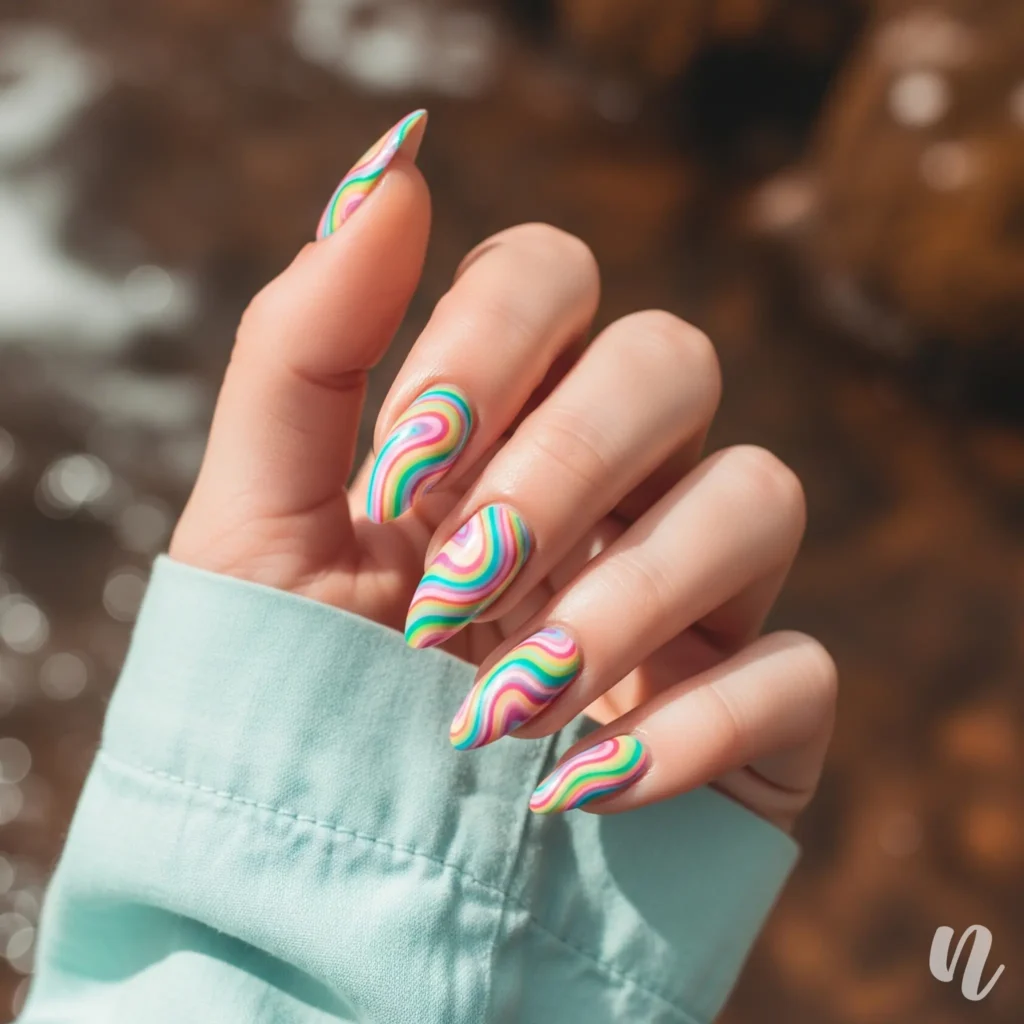 Swirl Art Almond Nails