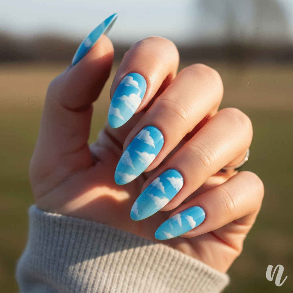 Cloudy Sky Almond Nails