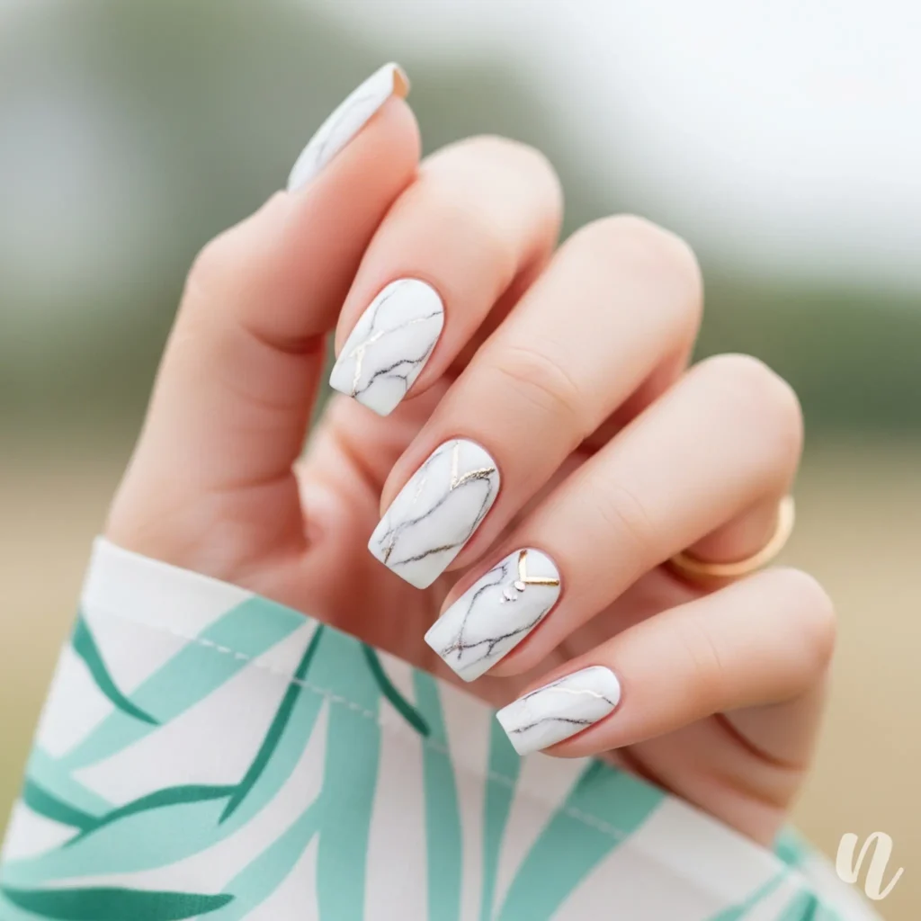 White Marble Holiday Nails
