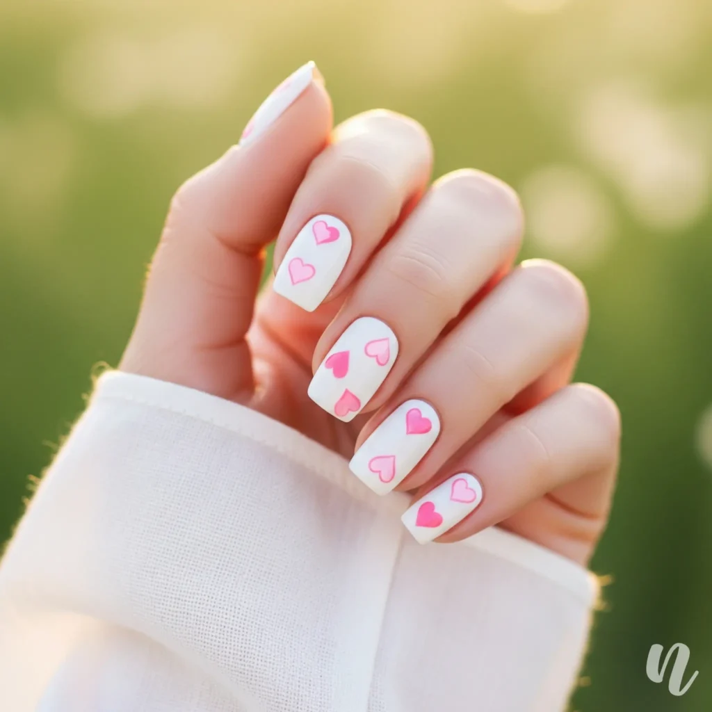 White and Pink Valentine Nails
